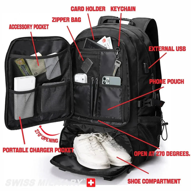 Mochila de Viaje Táctica Militar Expansible con USB Laptop 17.3" CARGUE - Vista 2