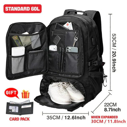 Mochila de Viaje Táctica Militar Expansible con USB Laptop 17.3" CARGUE - 60 Litros